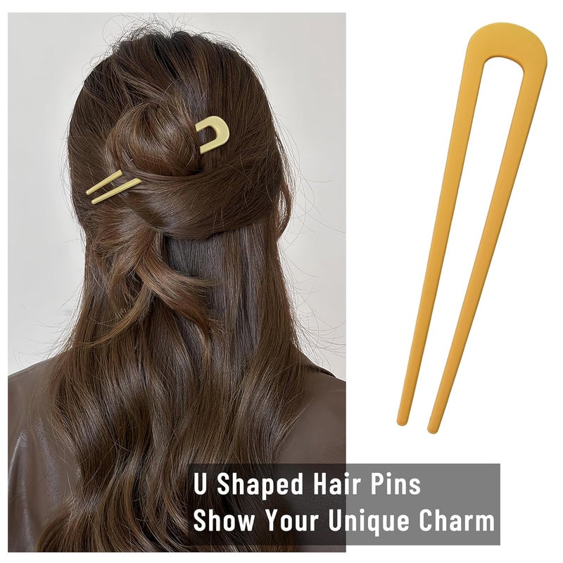 hisial 6Pcs Metal French Hair Pins for Women U Shape Sticks 3.9 Inch Vintage Fork for Hairstyle Accessories(Gold/Orange/Yellow) - Image 5
